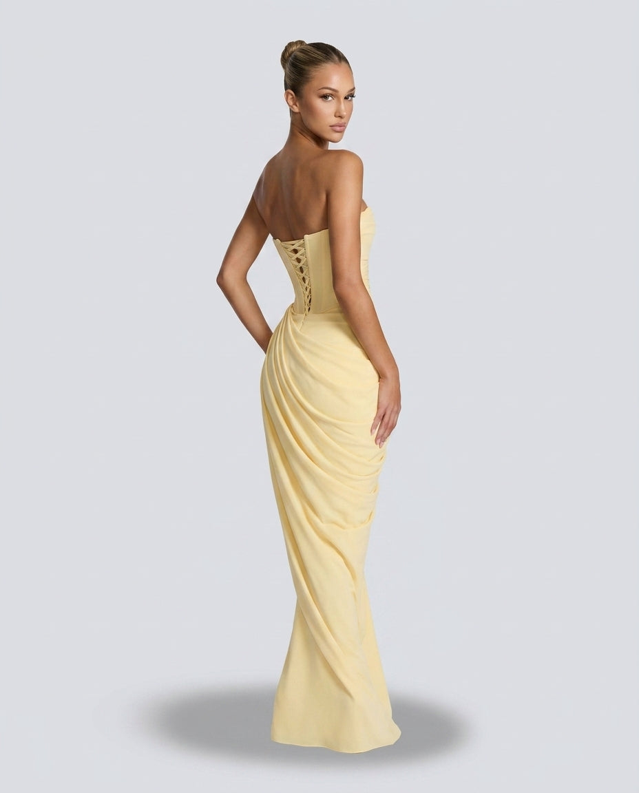 Cosette | Strapless Gathered Corset Maxi Dress