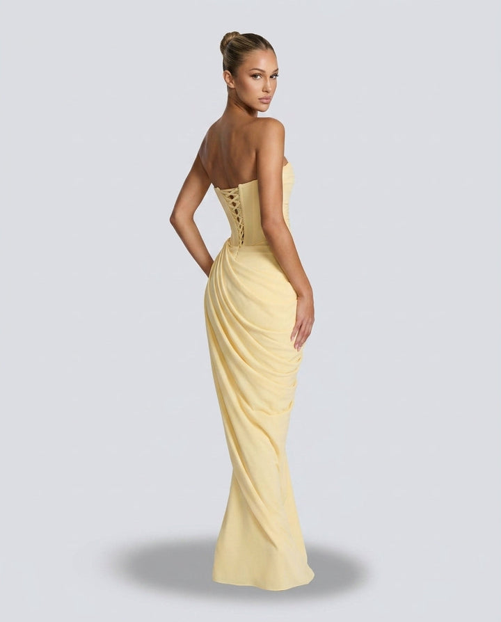 Cosette | Strapless Gathered Corset Maxi Dress