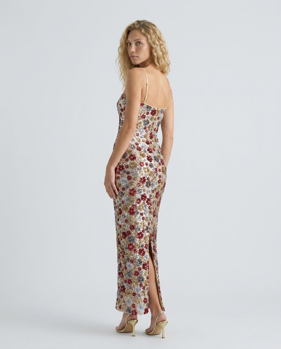 Pia | Sequin Floral Slip Midi Dress