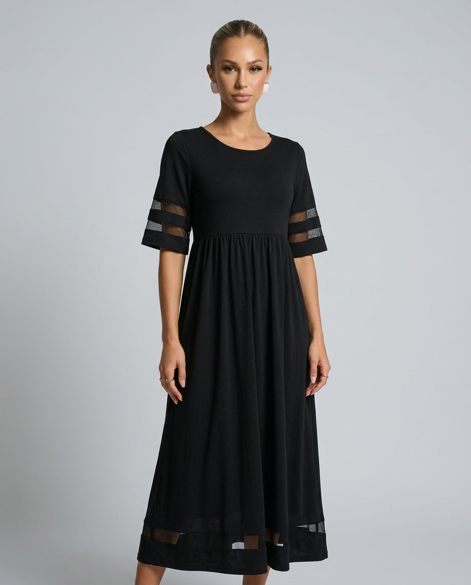Sienna | Round Neck Mesh Stripe Maxi Dress