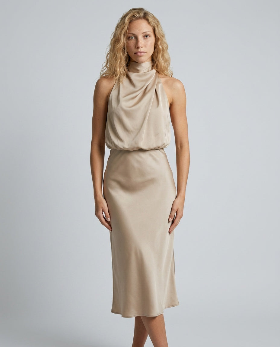 Seraphina | Satin-Look Halter Midi Dress