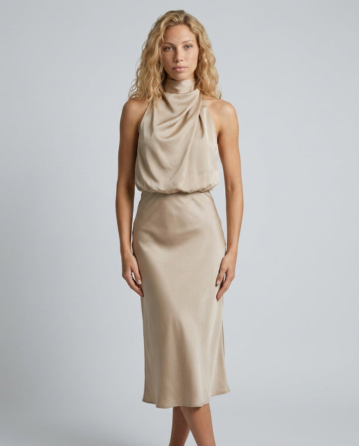Seraphina | Satin-Look Halter Midi Dress