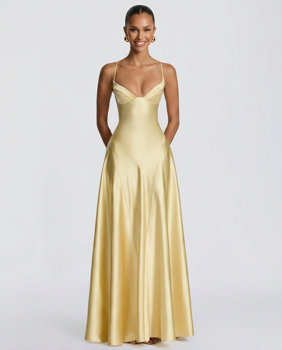 Darya | Satin Tie-Up Slip Maxi Dress