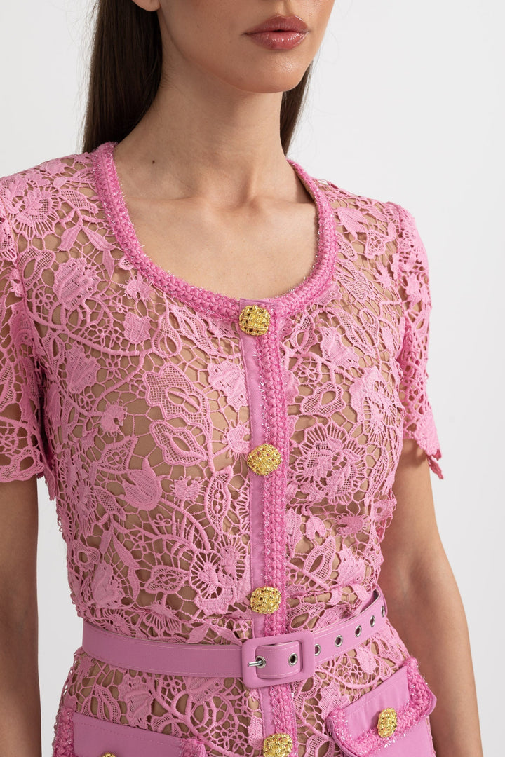 Rosa | Short Sleeve Lace Midi Dress
