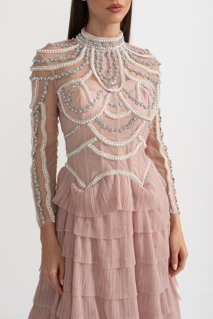 Celestine | Long Sleeve Ruffle Midi Dress