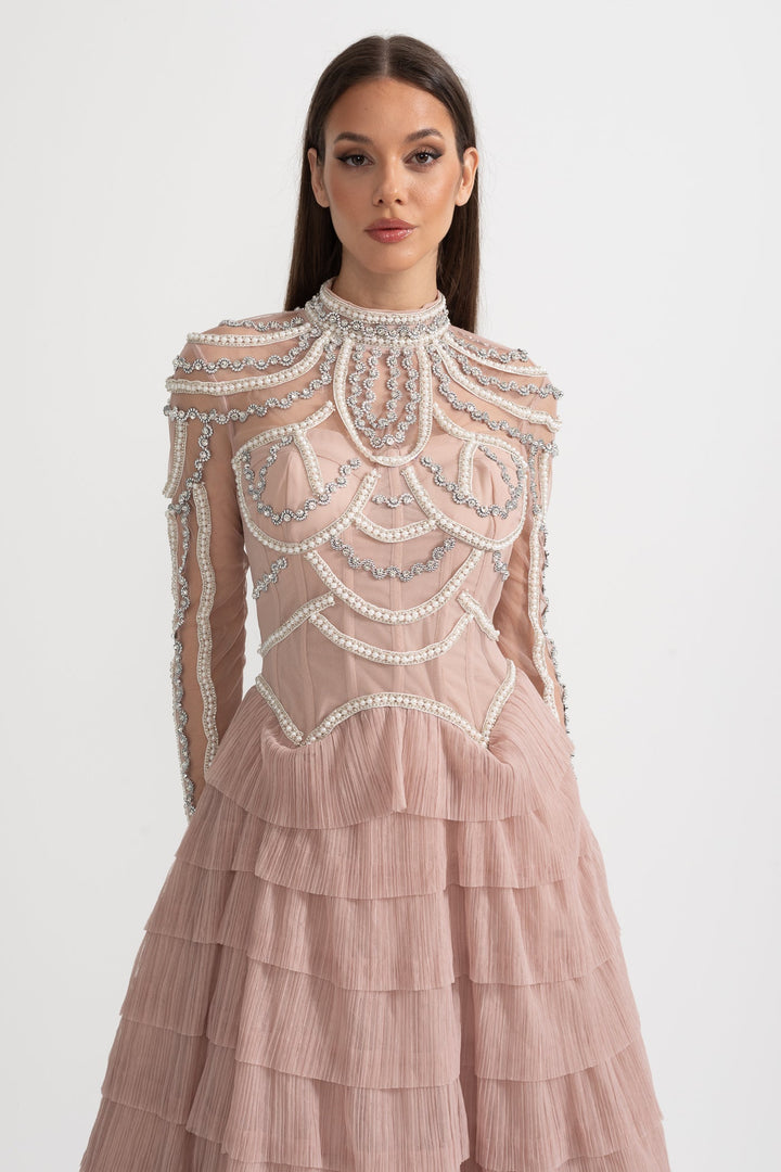 Celestine | Long Sleeve Ruffle Midi Dress