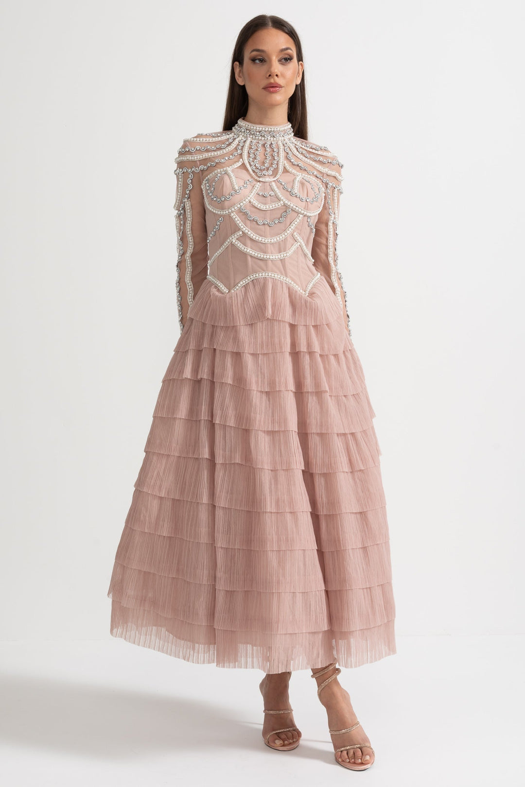 Celestine | Long Sleeve Ruffle Midi Dress