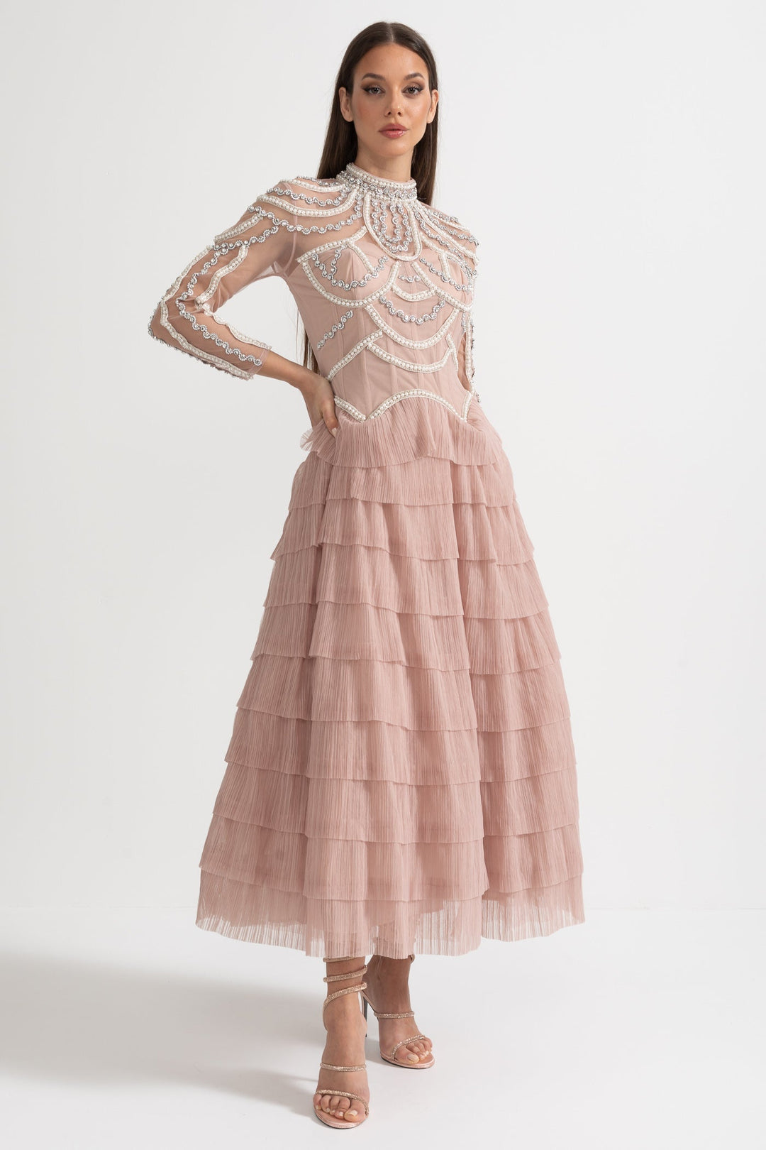 Celestine | Long Sleeve Ruffle Midi Dress