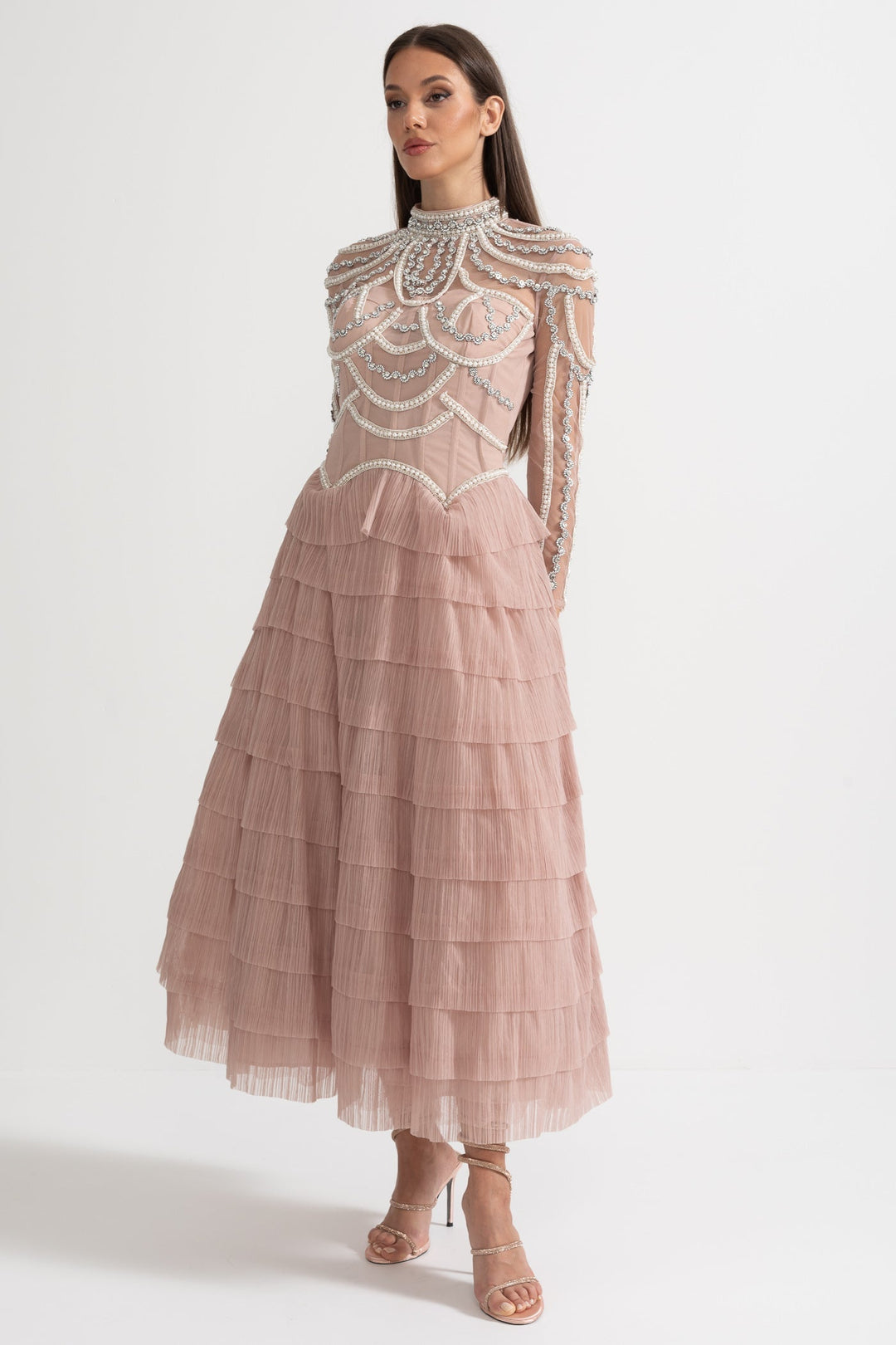 Celestine | Long Sleeve Ruffle Midi Dress