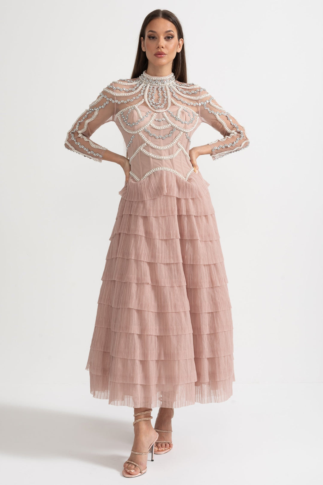 Celestine | Long Sleeve Ruffle Midi Dress