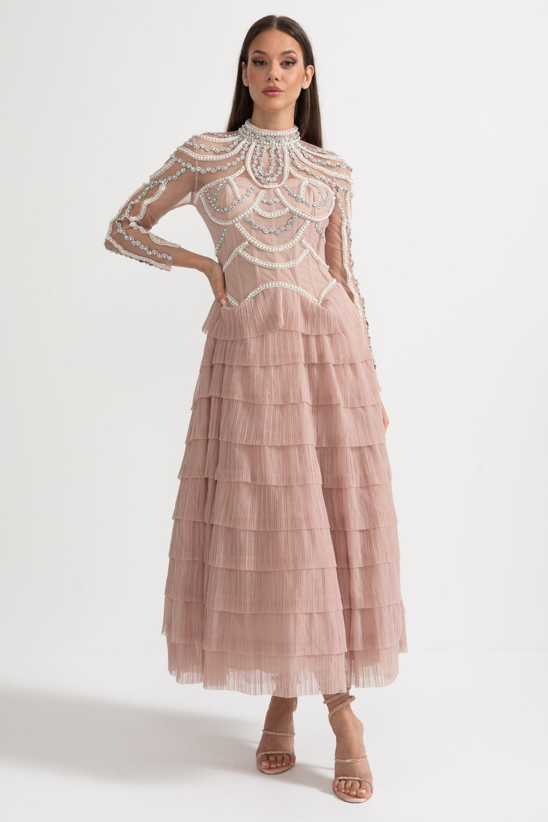 Celestine | Long Sleeve Ruffle Midi Dress