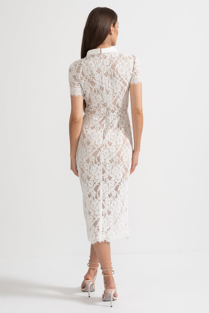 Viola | Short Sleeve Lace Belted Midi Dress
