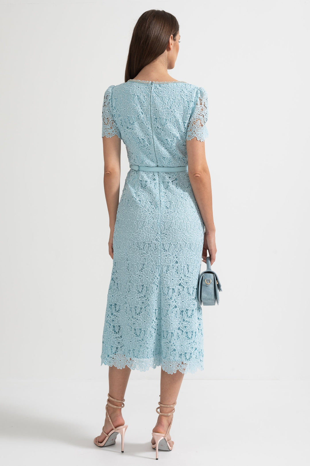 Azure | Baby Blue Lace-Trim Midi Dress