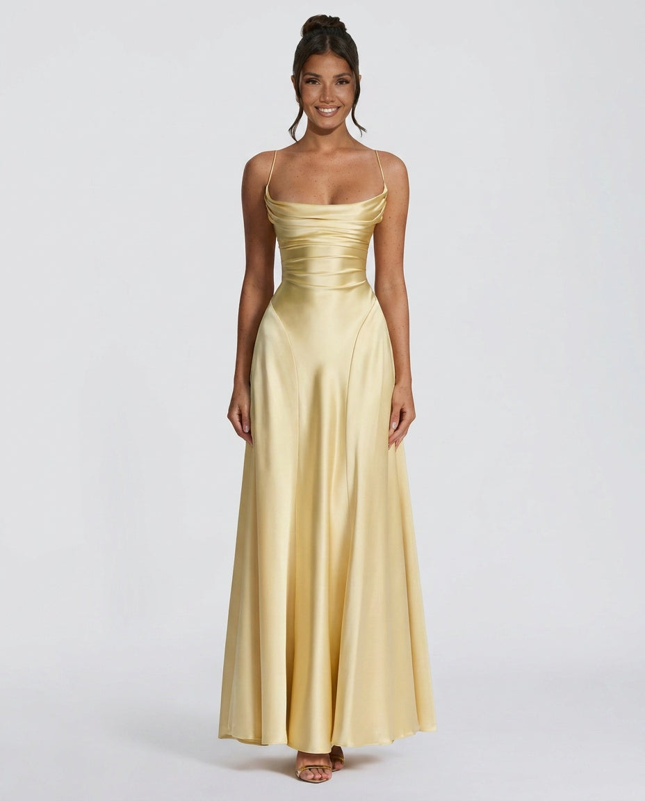 Adelina | Ruched Spaghetti Strap Maxi Dress