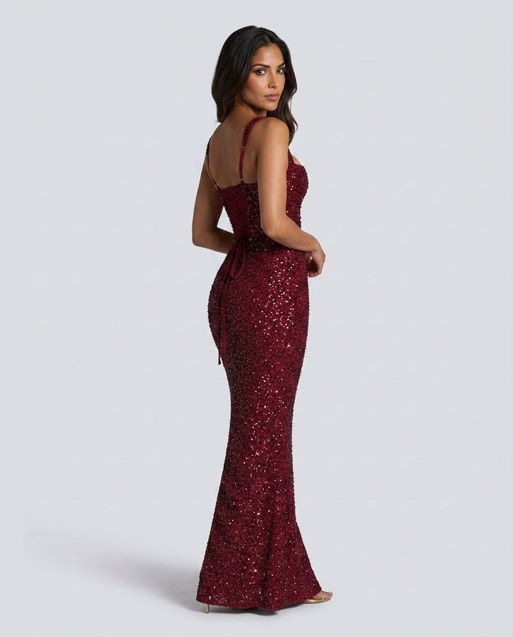 Sabine | Sequin Tie-Up Square Neck Maxi Dress