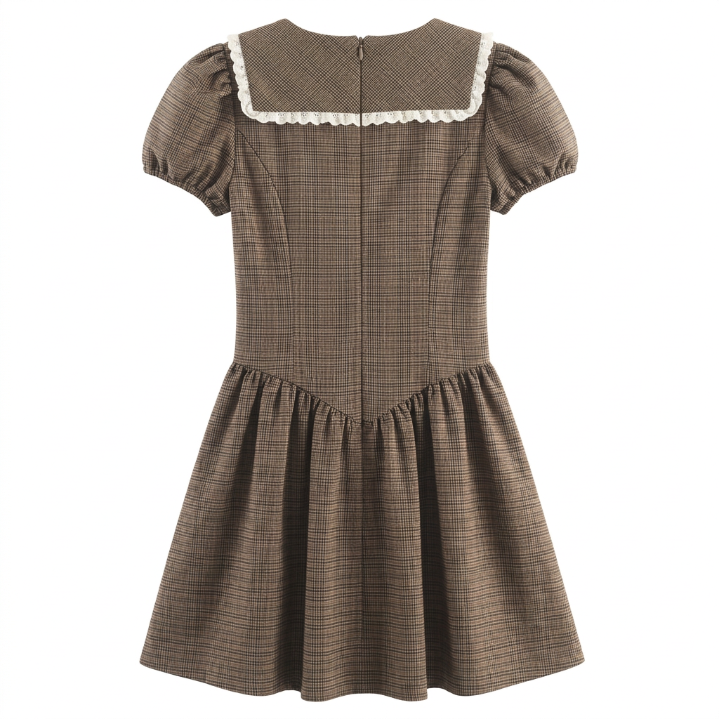 Imogen | Brown Plaid Lapel Pleated Mini Dress