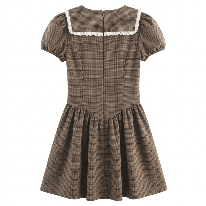 Imogen | Brown Plaid Lapel Pleated Mini Dress