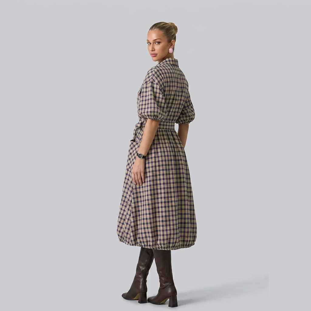 Imogen | Plaid Button-Front Tie-Waist Shirt Dress