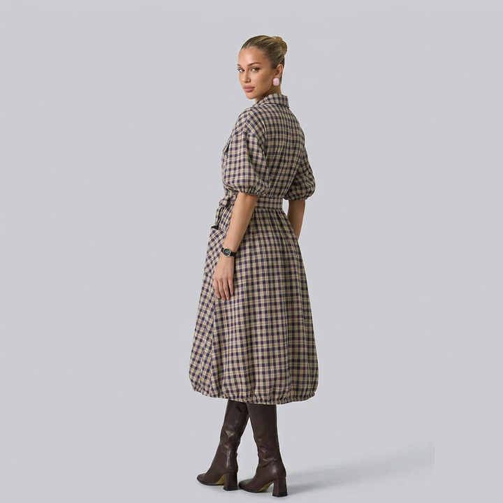 Imogen | Plaid Button-Front Tie-Waist Shirt Dress