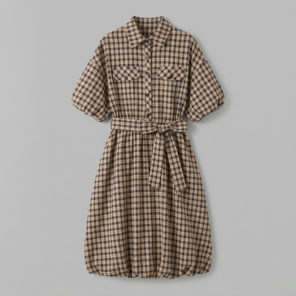 Imogen | Plaid Button-Front Tie-Waist Shirt Dress