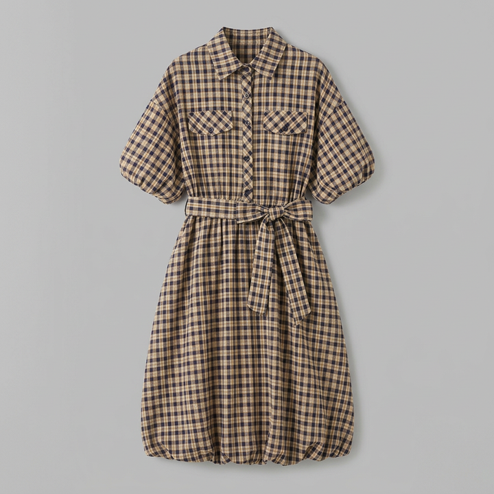 Imogen | Plaid Button-Front Tie-Waist Shirt Dress