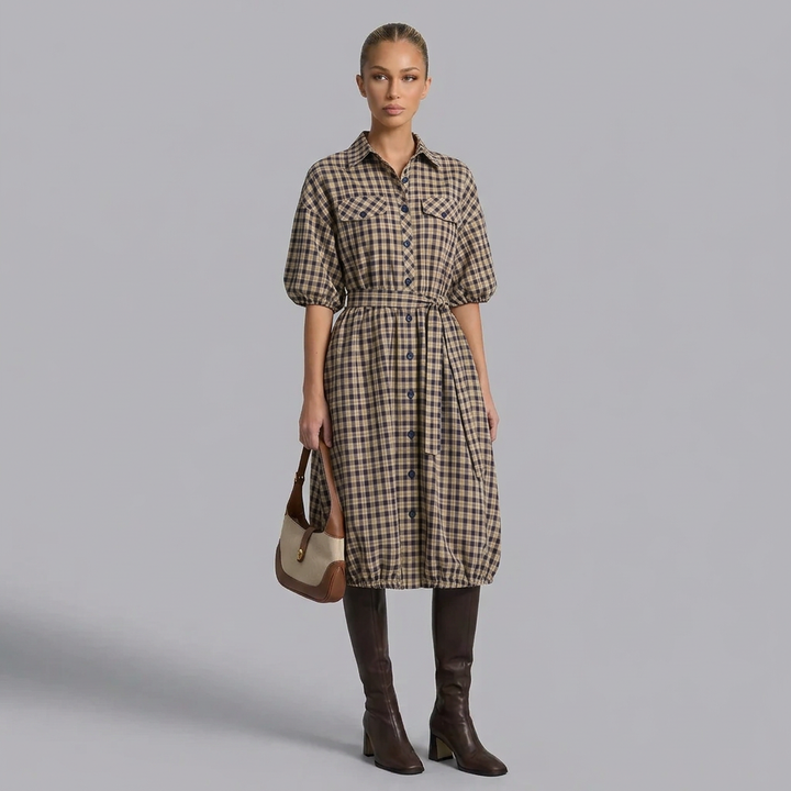 Imogen | Plaid Button-Front Tie-Waist Shirt Dress