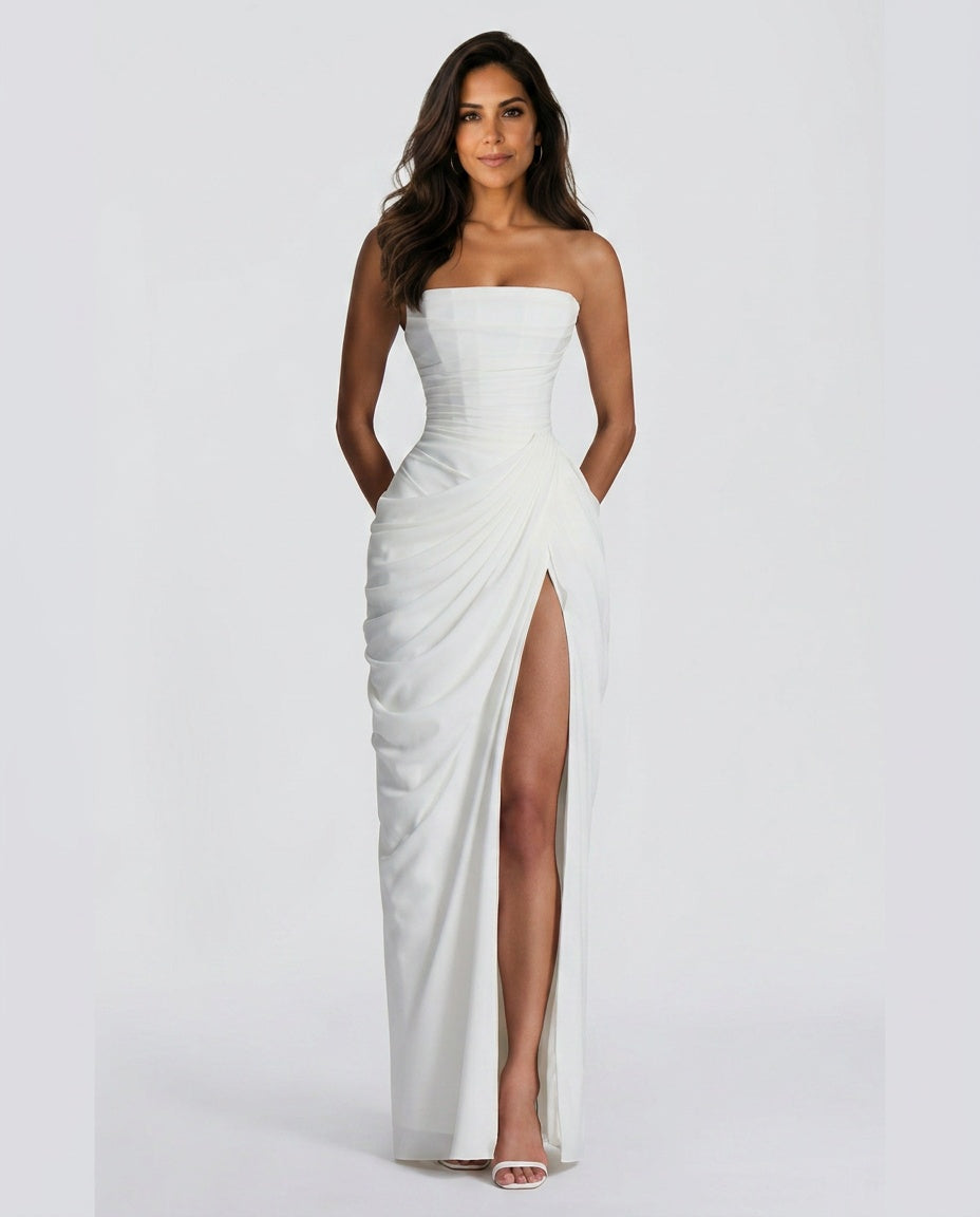 Cyra | Halter Neck Ruched Maxi Dress