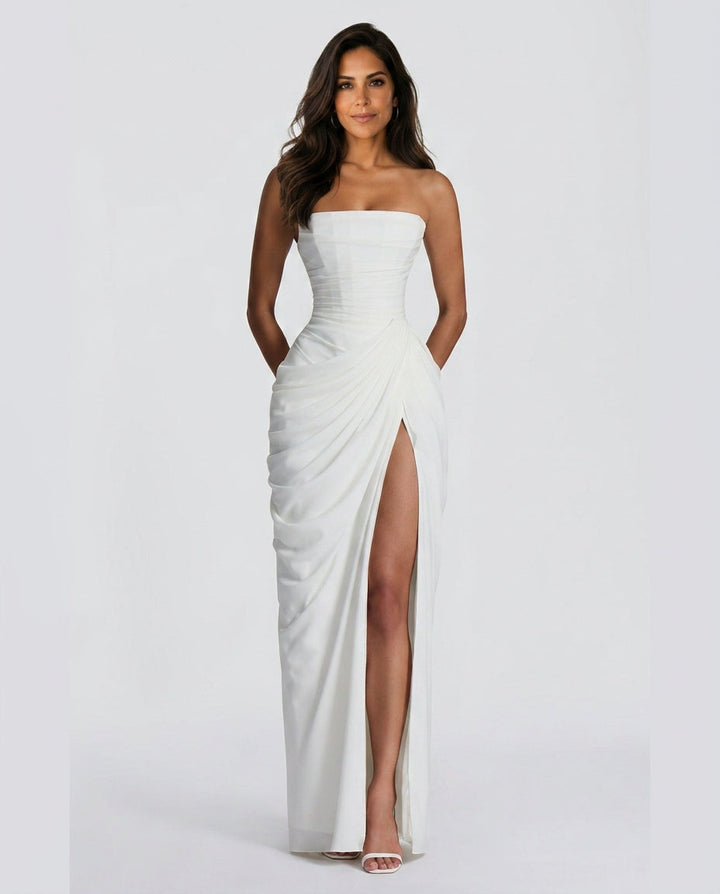 Cyra | Halter Neck Ruched Maxi Dress