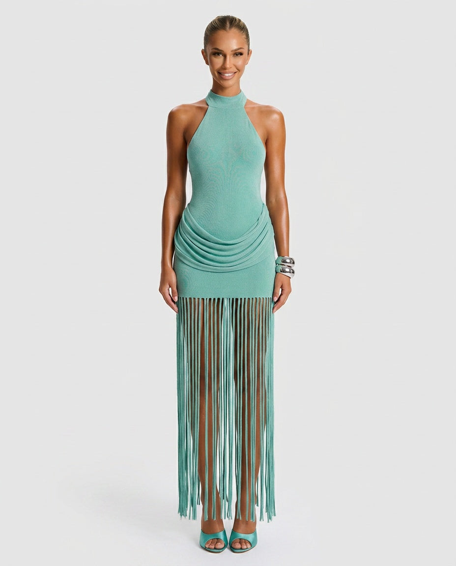 Halina | Tassel Halter Neck Maxi Dress