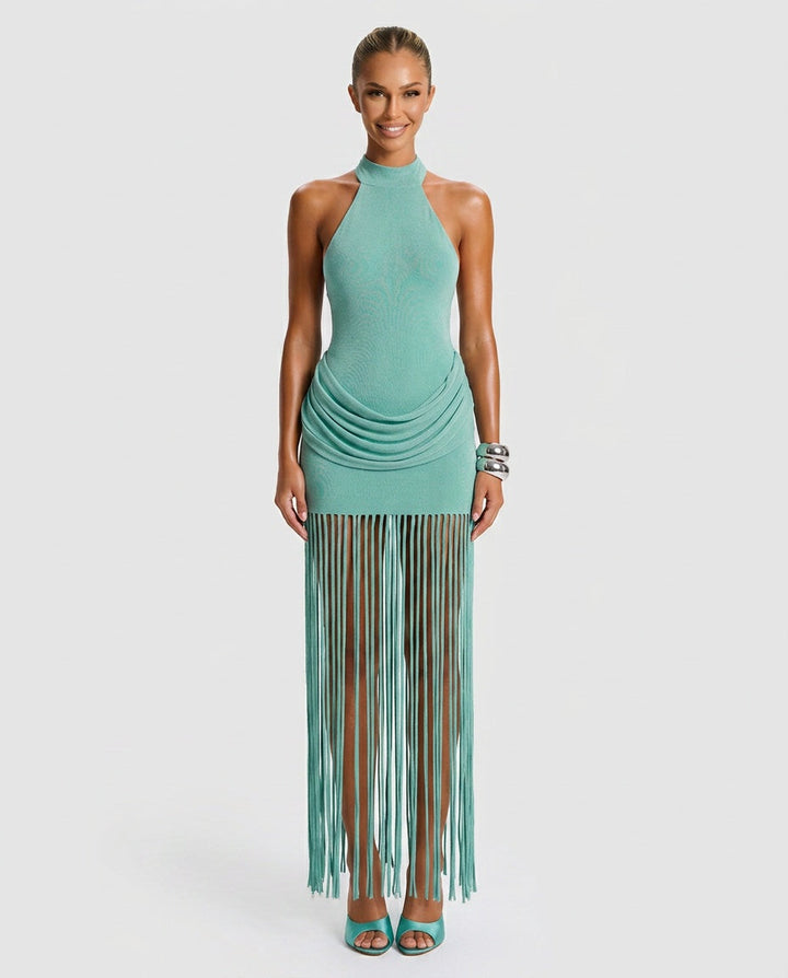 Halina | Tassel Halter Neck Maxi Dress