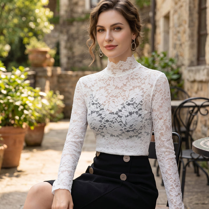 Vivienne | Floral Lace High Neck Blouse