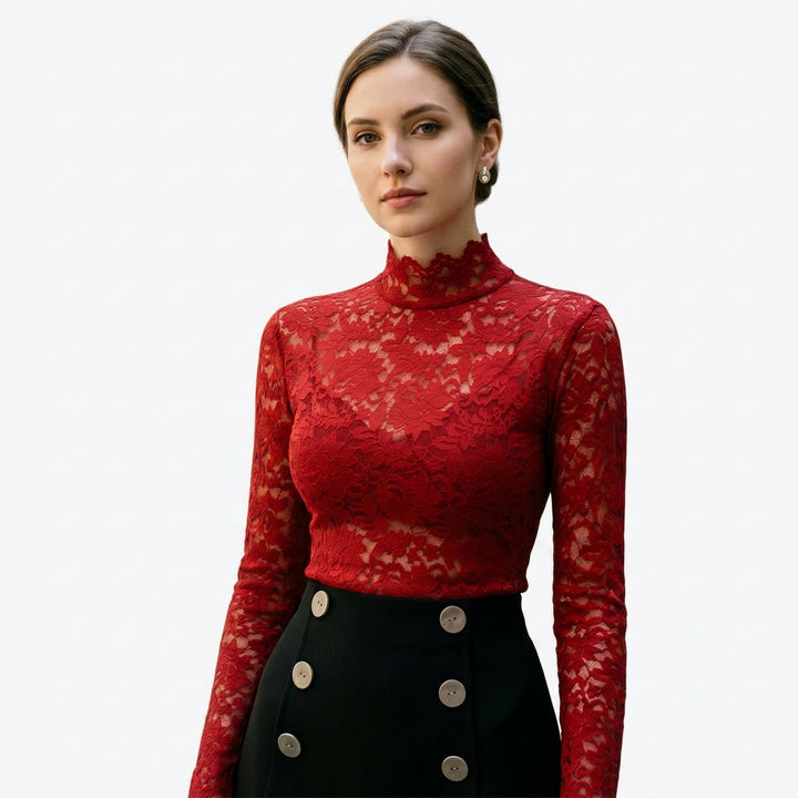 Vivienne | Floral Lace High Neck Blouse