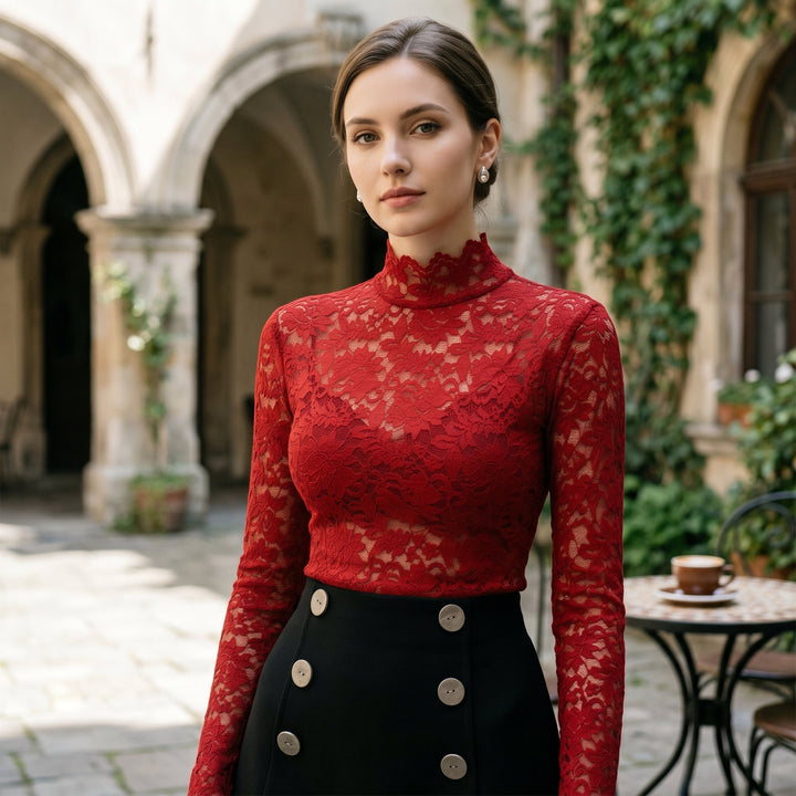 Vivienne | Floral Lace High Neck Blouse