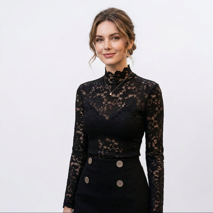 Vivienne | Floral Lace High Neck Blouse