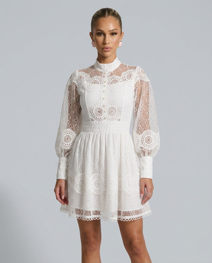 Filipa | Long Sleeve Lace Openwork Mini Dress