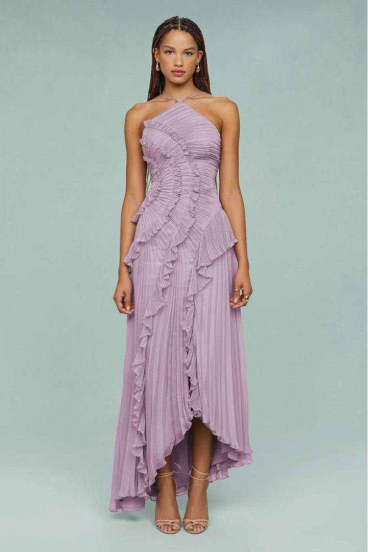 Oriel | Pleated Frill Halter Neck Midi Dress