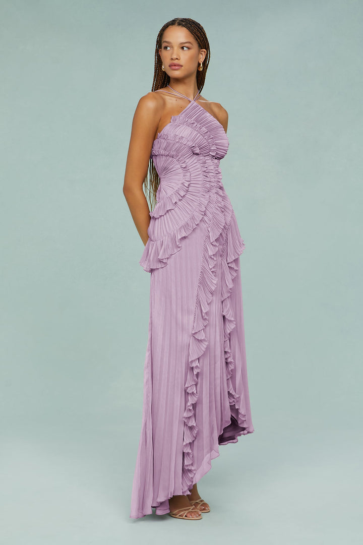 Oriel | Pleated Frill Halter Neck Midi Dress