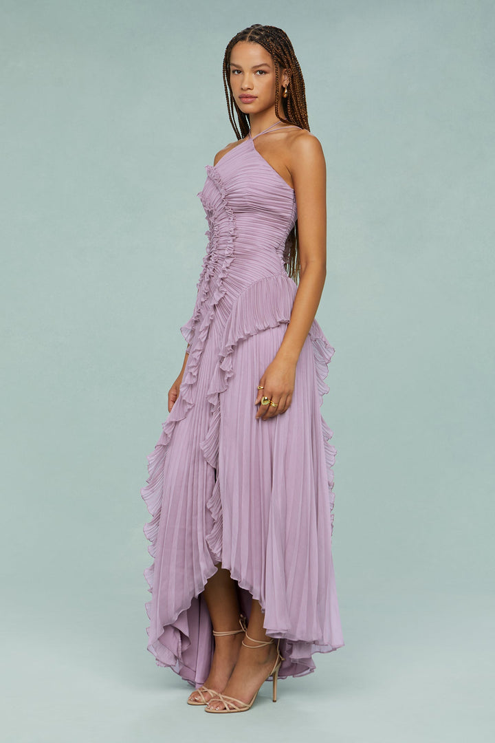 Oriel | Pleated Frill Halter Neck Midi Dress