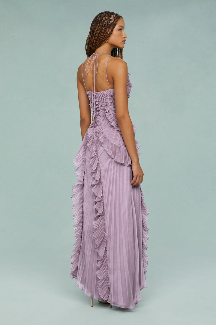 Oriel | Pleated Frill Halter Neck Midi Dress