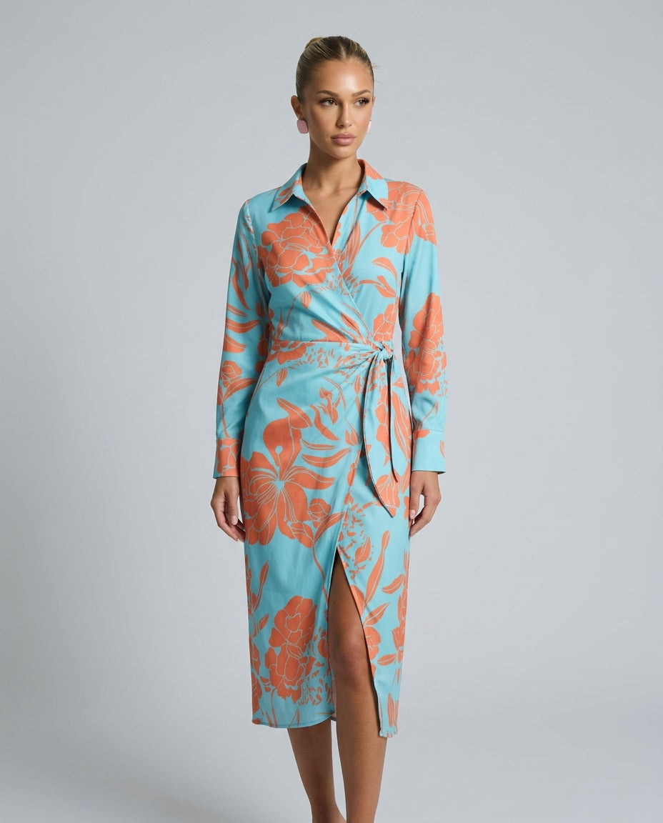 Esmee | Wrap Midi Dress in Print &amp; Solid Colours