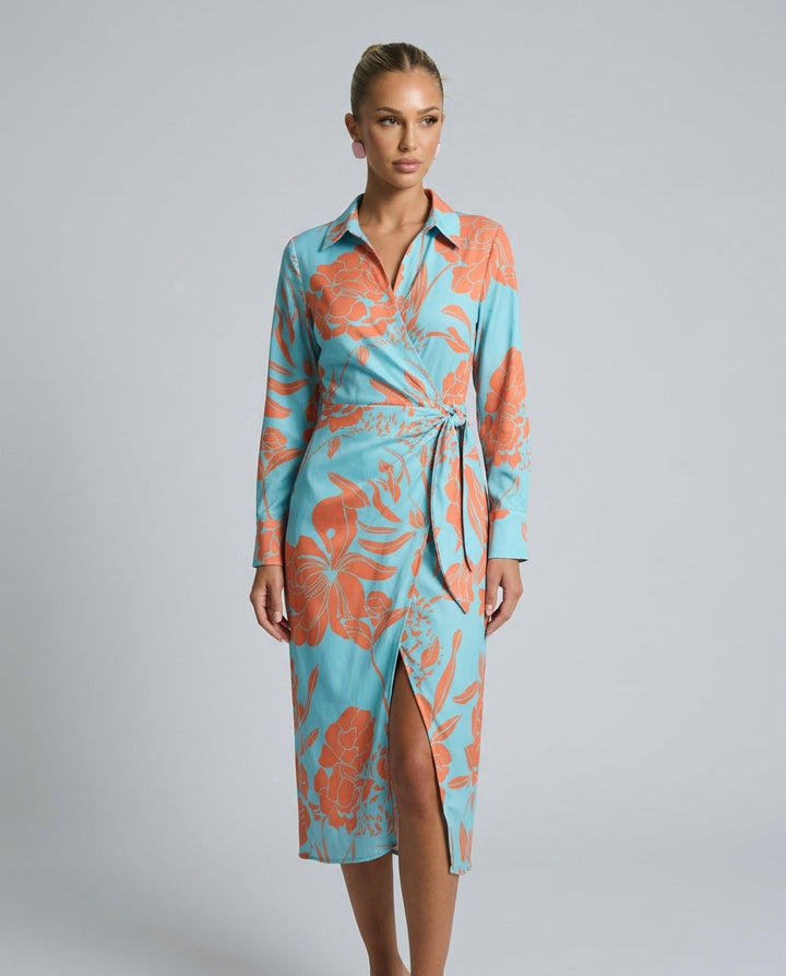 Esmee | Wrap Midi Dress in Print &amp; Solid Colours