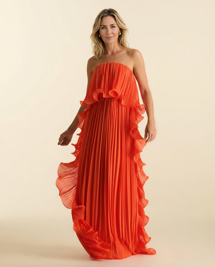 Ada | Chiffon Pleated Frill Maxi Dress