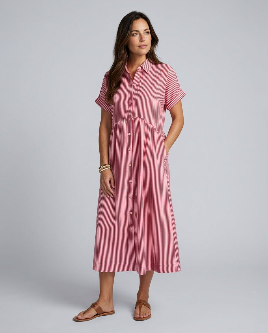 Marlowe | Striped Button-Front Midi Shirt Dress