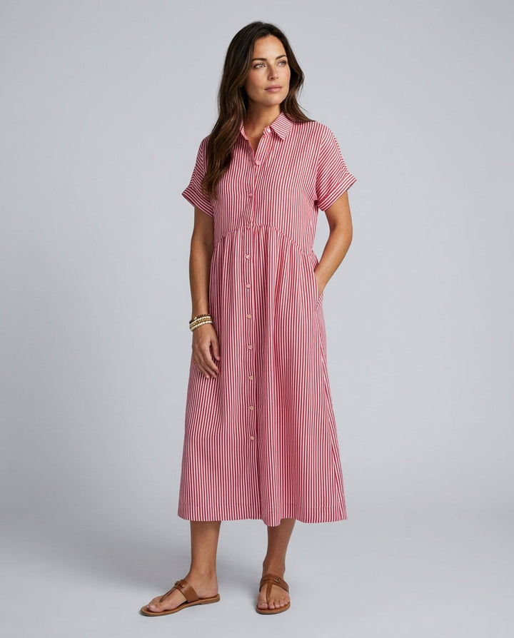 Marlowe | Striped Button-Front Midi Shirt Dress