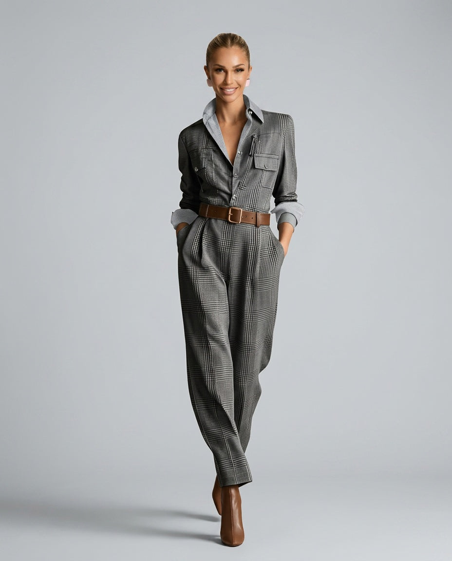 Harper | Tweed Plaid Utility Jumpsuit