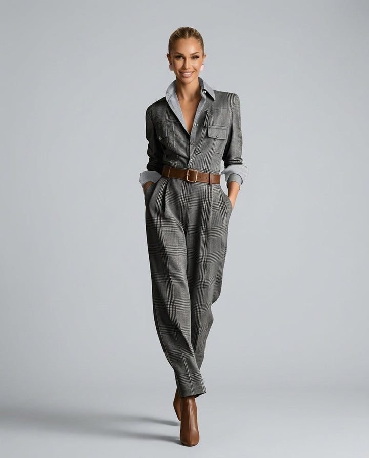 Harper | Tweed Plaid Utility Jumpsuit