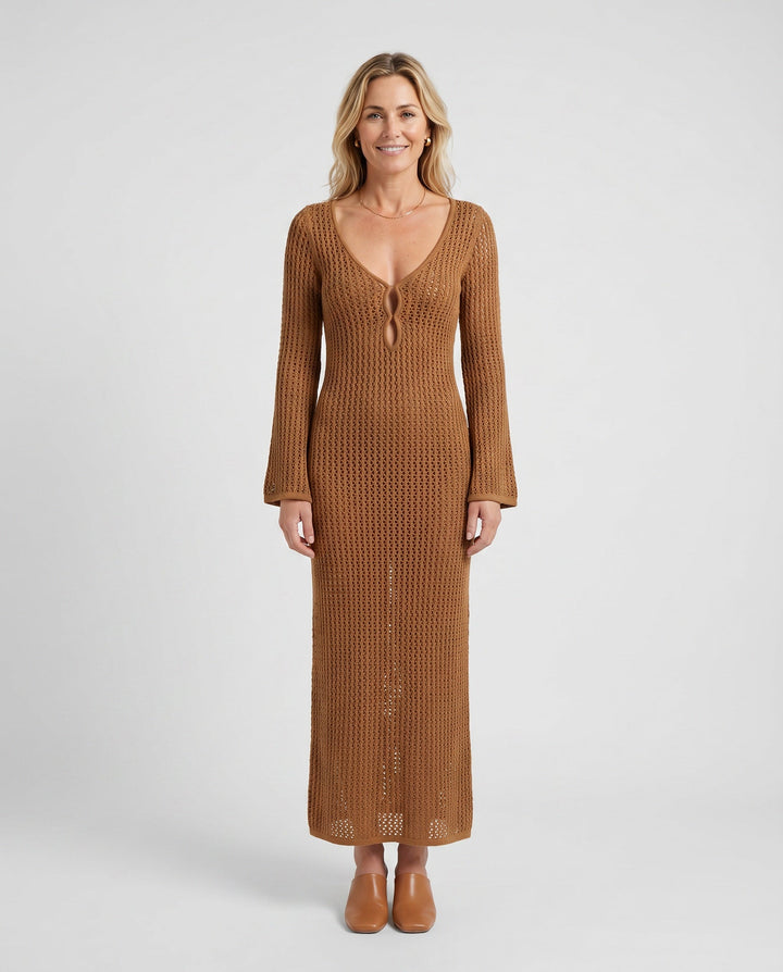 Una | Plunge Neck Crochet Maxi Dress