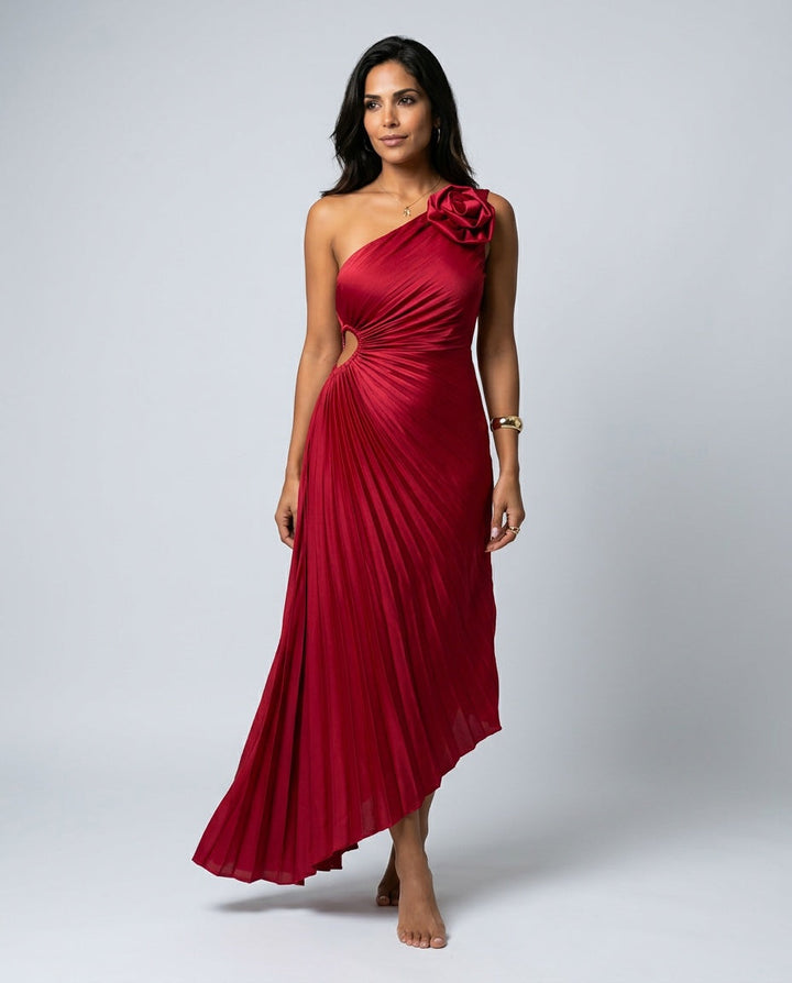 Willa | Shoulder Pleated Special Occasion Midi Dress