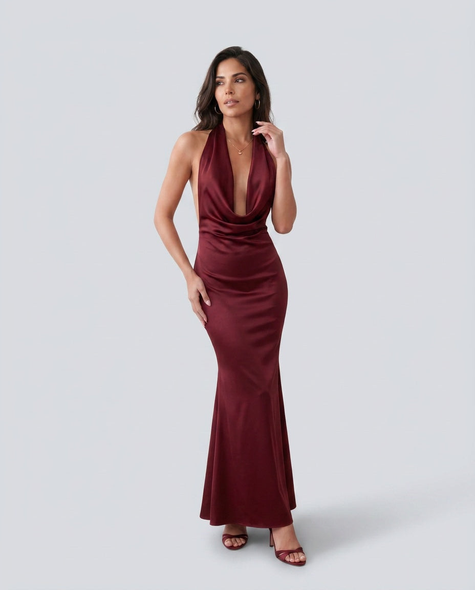 Georgina | Cowl Neck Satin-Look Maxi Dress