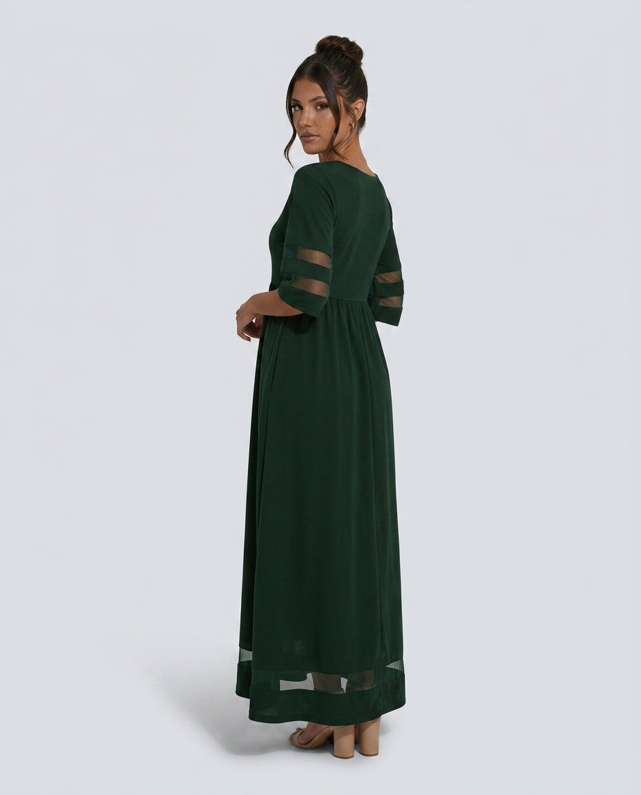 Sienna | Round Neck Mesh Stripe Maxi Dress